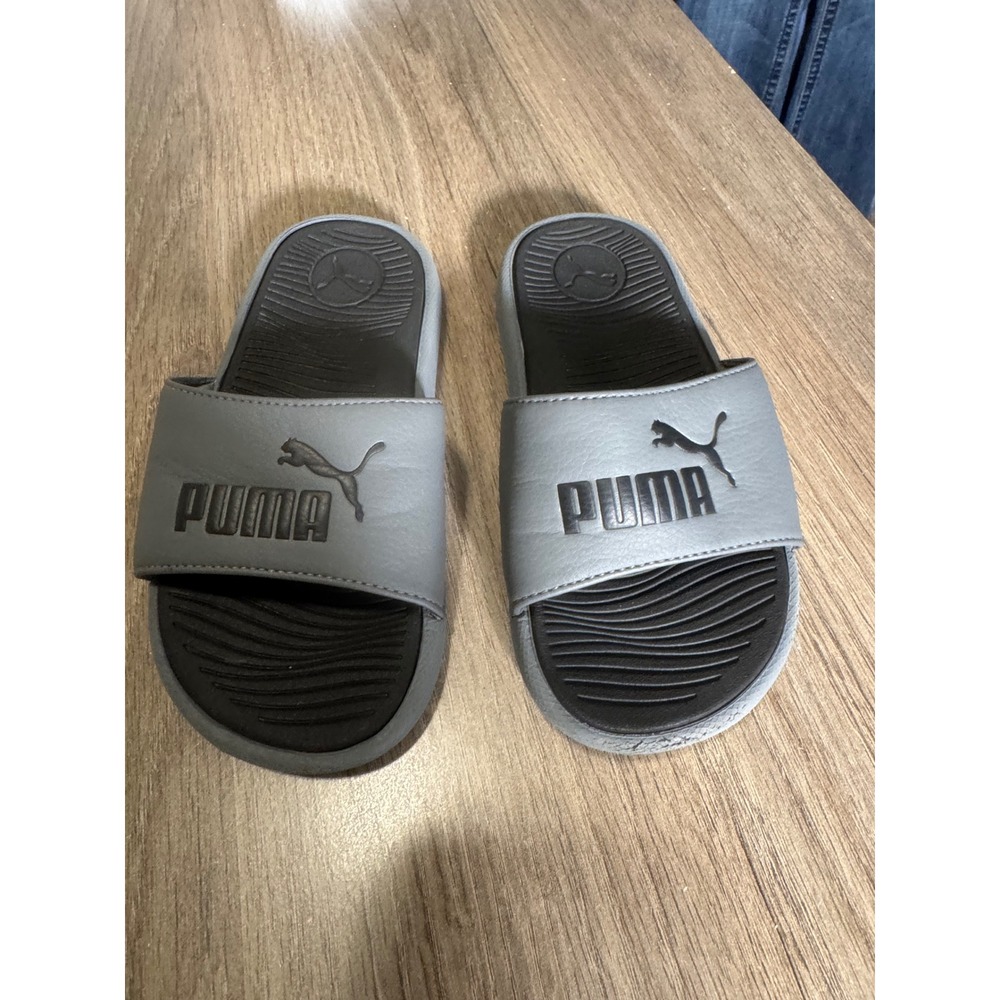 Puma Cool Cat Kids Grey‎ Black Athletic Slide Sandals Size 12C CFB-8623